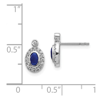 Solid 14k White Gold Simulated CZ and Cabochon Sapphire Earrings
