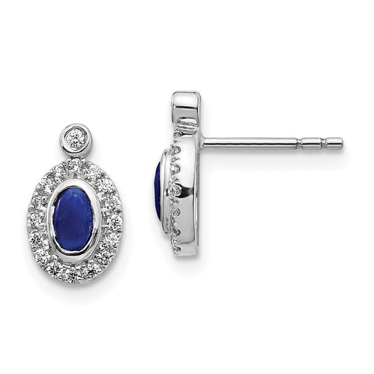 14k White Gold Real Diamond and Cabochon Sapphire Earrings EM4036-SA-020-WA