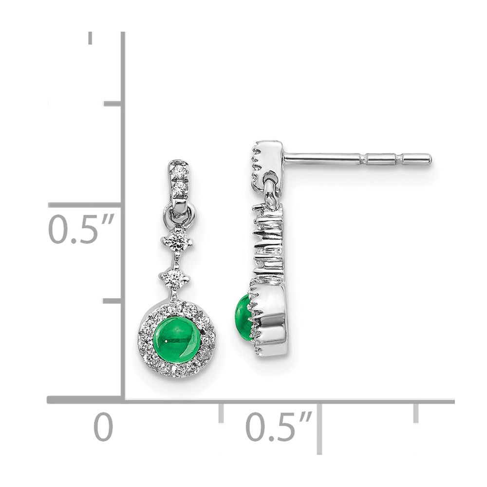 Solid 14k White Gold Simulated CZ and Cabochon Emerald Earrings