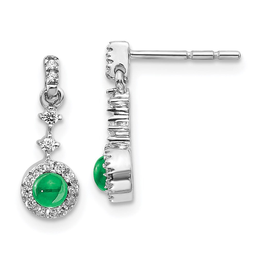 14k White Gold Real Diamond and Cabochon Emerald Earrings EM4037-EM-016-WA