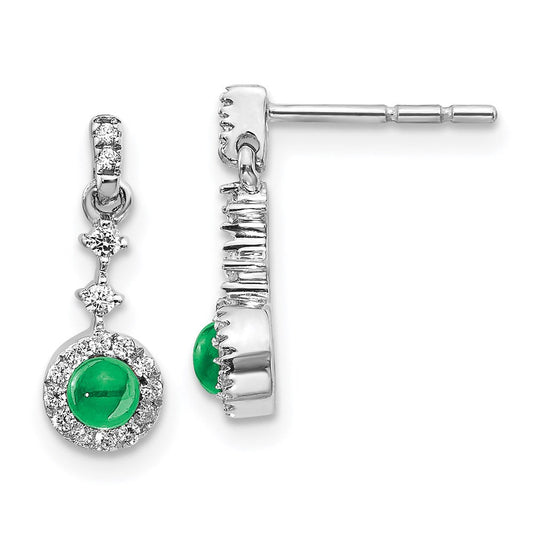 14k White Gold Real Diamond and Cabochon Emerald Earrings EM4037-EM-016-WA