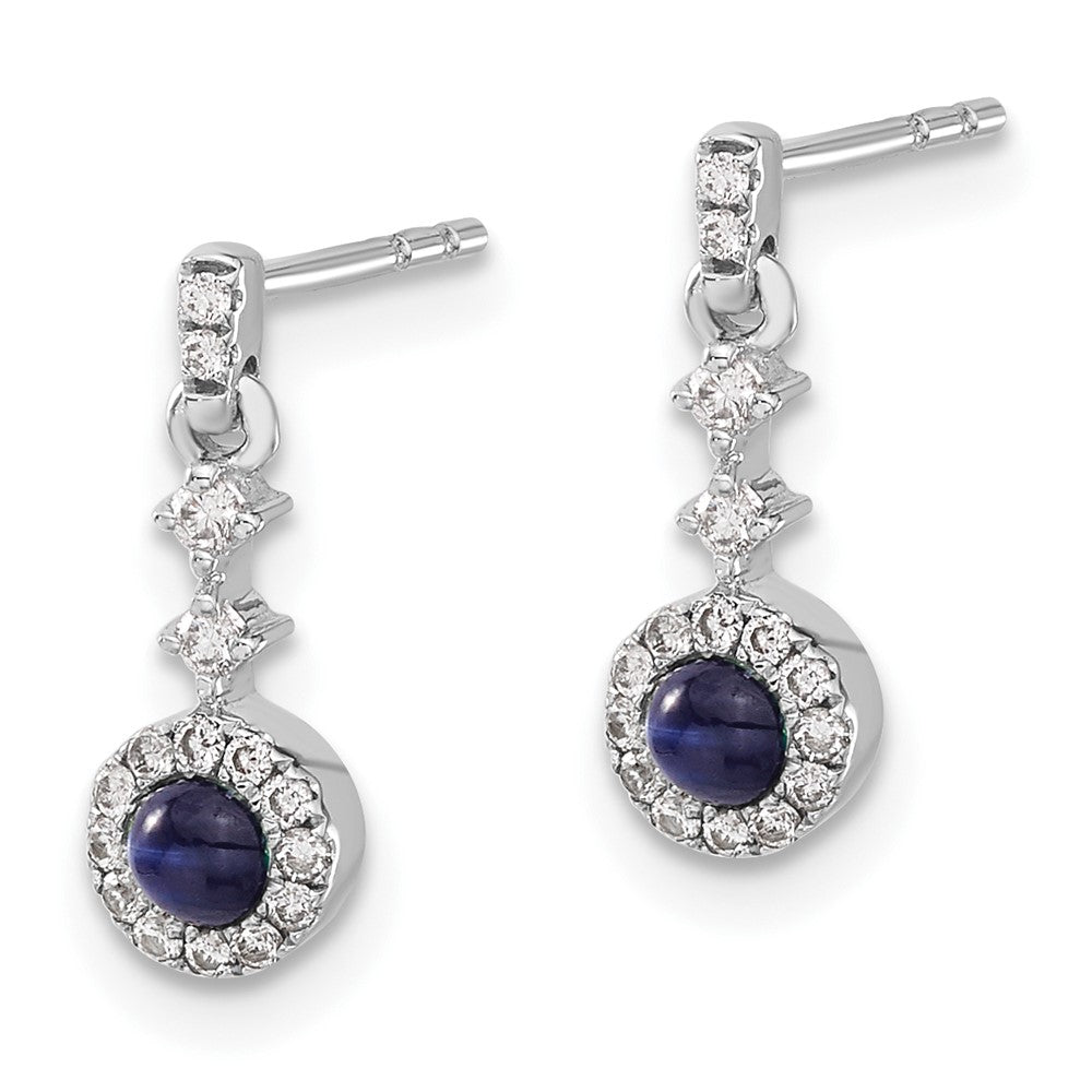 Solid 14k White Gold Simulated CZ and Cabochon Sapphire Earrings