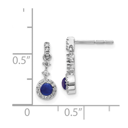 Solid 14k White Gold Simulated CZ and Cabochon Sapphire Earrings