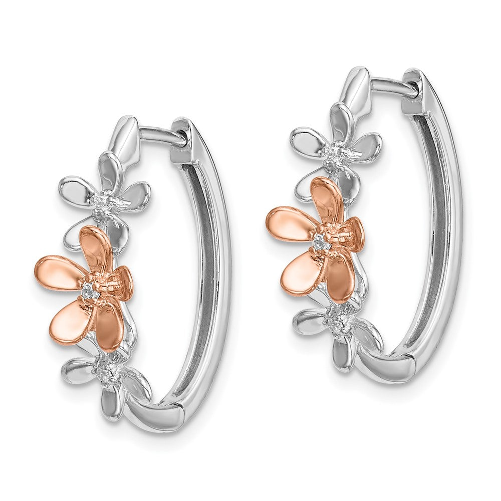 Solid 14k Two-tone Rose and White Gold Simulated CZ Earrings
