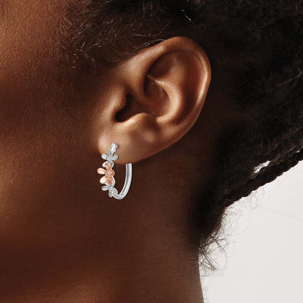 Solid 14k Two-tone Rose and White Gold Simulated CZ Earrings