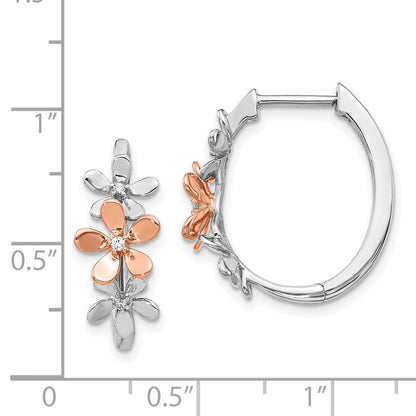 Solid 14k Two-tone Rose and White Gold Simulated CZ Earrings