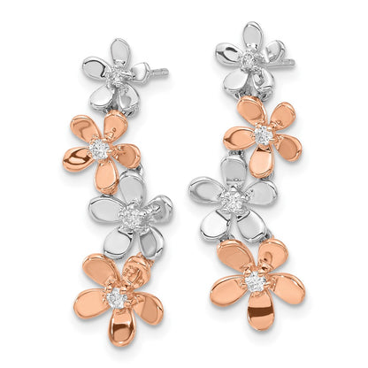 Solid 14k Two-tone Rose and White Gold Simulated CZ Earrings