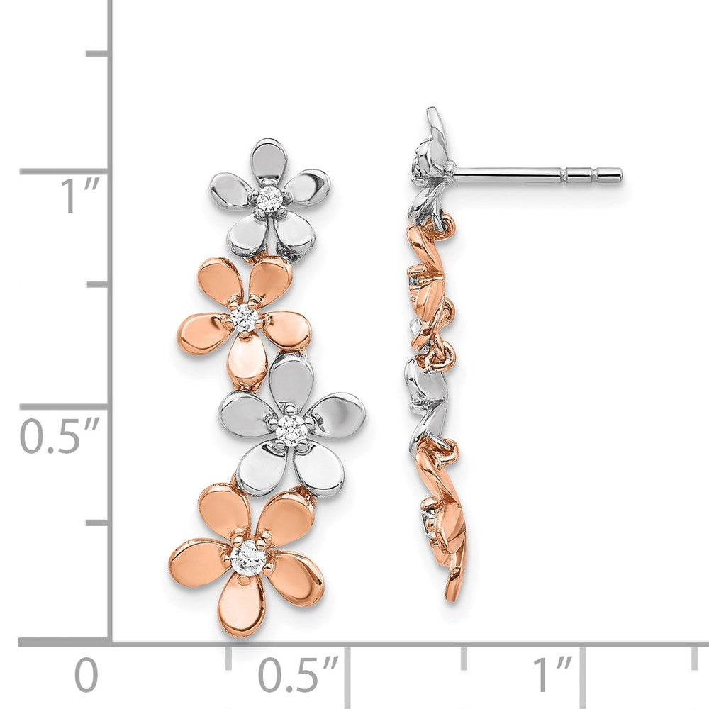 Solid 14k Two-tone Rose and White Gold Simulated CZ Earrings