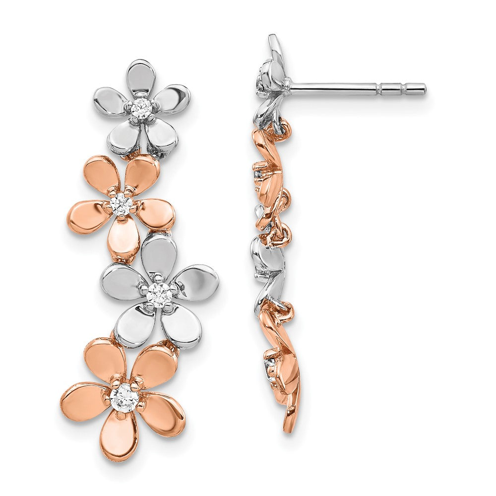 Solid 14k Two-tone Rose and White Gold Simulated CZ Earrings
