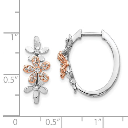Solid 14k Two-tone Rose & White Gold Simulated CZ Earrings