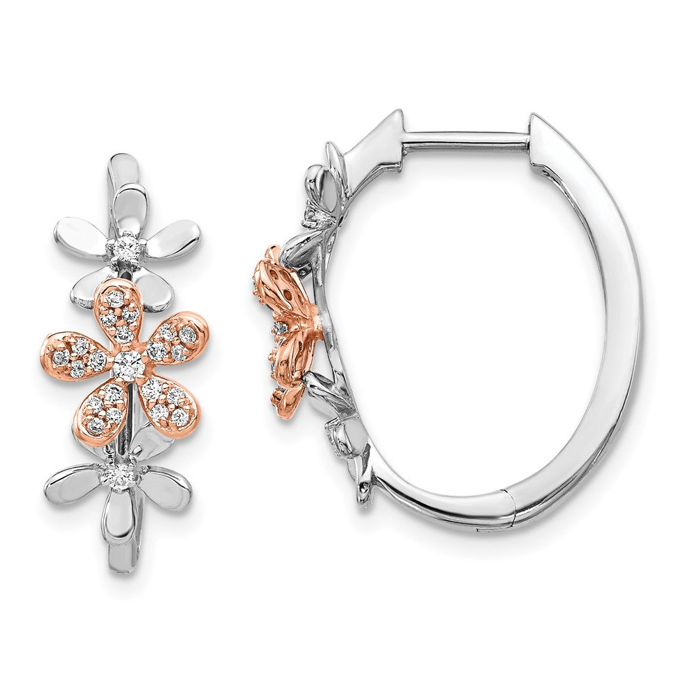 Solid 14k Two-tone Rose & White Gold Simulated CZ Earrings