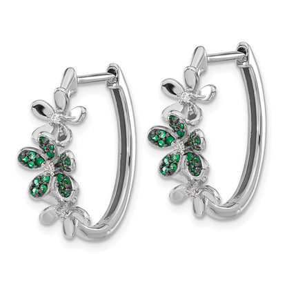 Solid 14k White Gold Simulated CZ and Emerald Earrings
