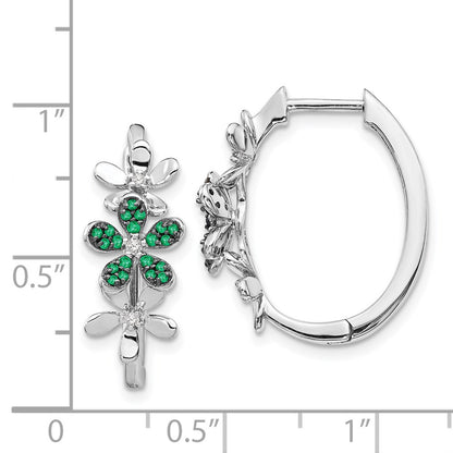 Solid 14k White Gold Simulated CZ and Emerald Earrings