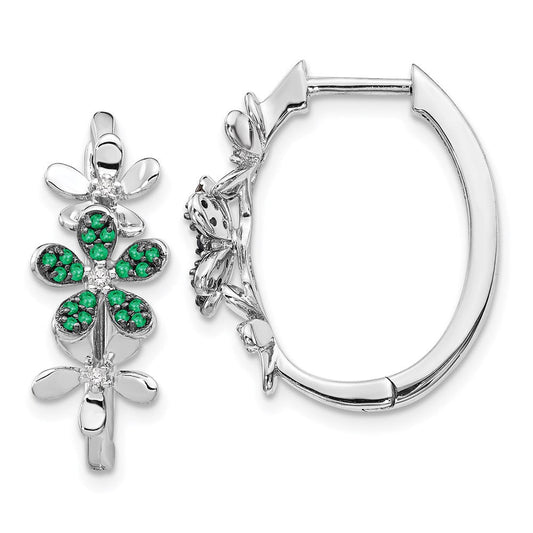 14k White Gold Real Diamond and Emerald Earrings EM4044-EM-006-WA