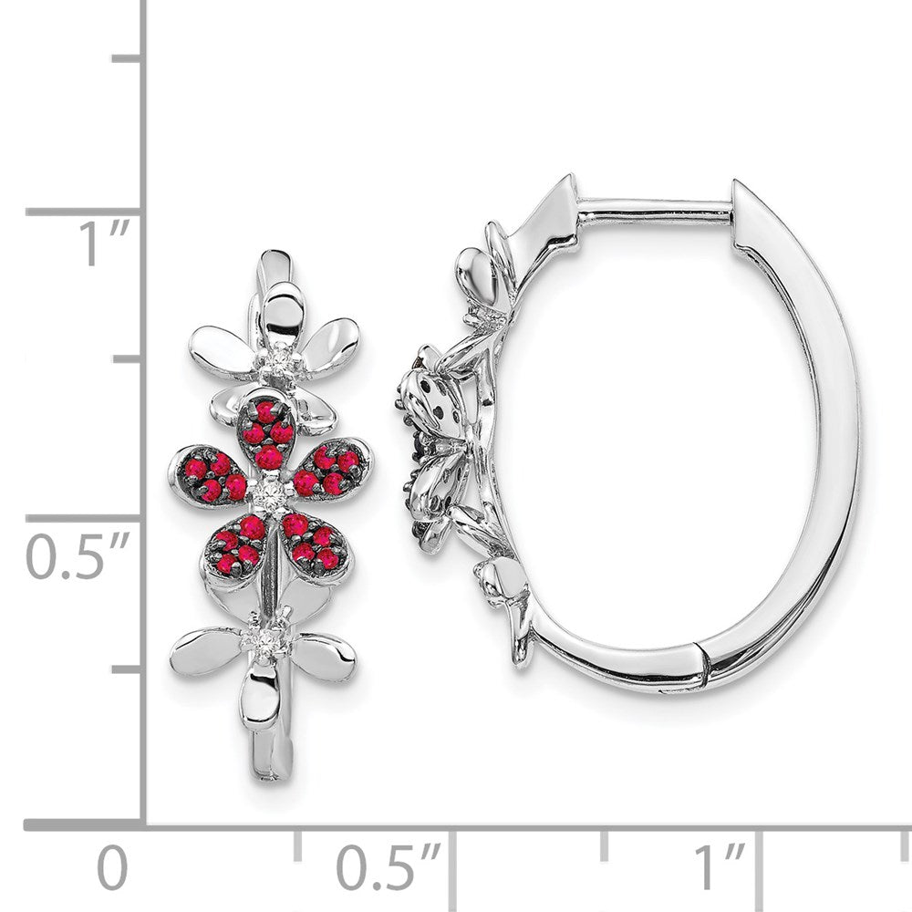 Solid 14k White Gold Simulated CZ and Ruby Earrings