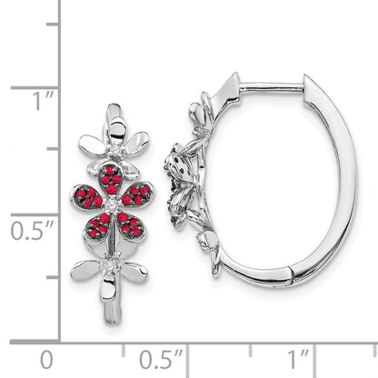 Solid 14k White Gold Simulated CZ and Ruby Earrings