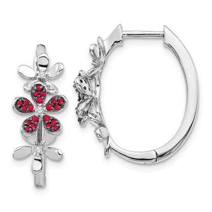 Solid 14k White Gold Simulated CZ and Ruby Earrings