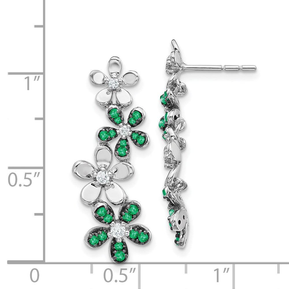 Solid 14k White Gold Simulated CZ and Emerald Earrings