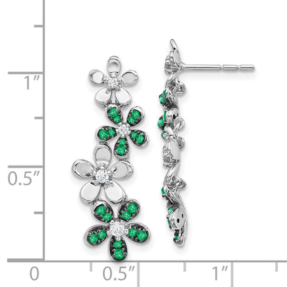 Solid 14k White Gold Simulated CZ and Emerald Earrings