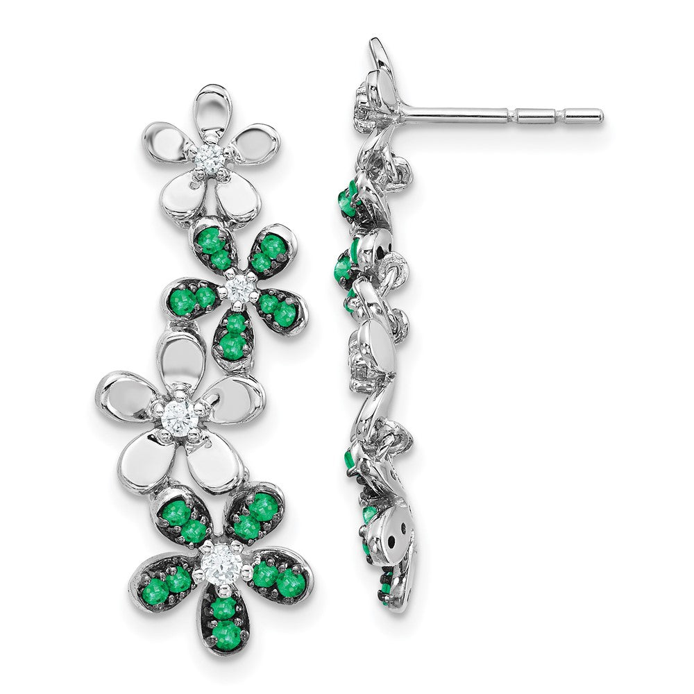 Solid 14k White Gold Simulated CZ and Emerald Earrings