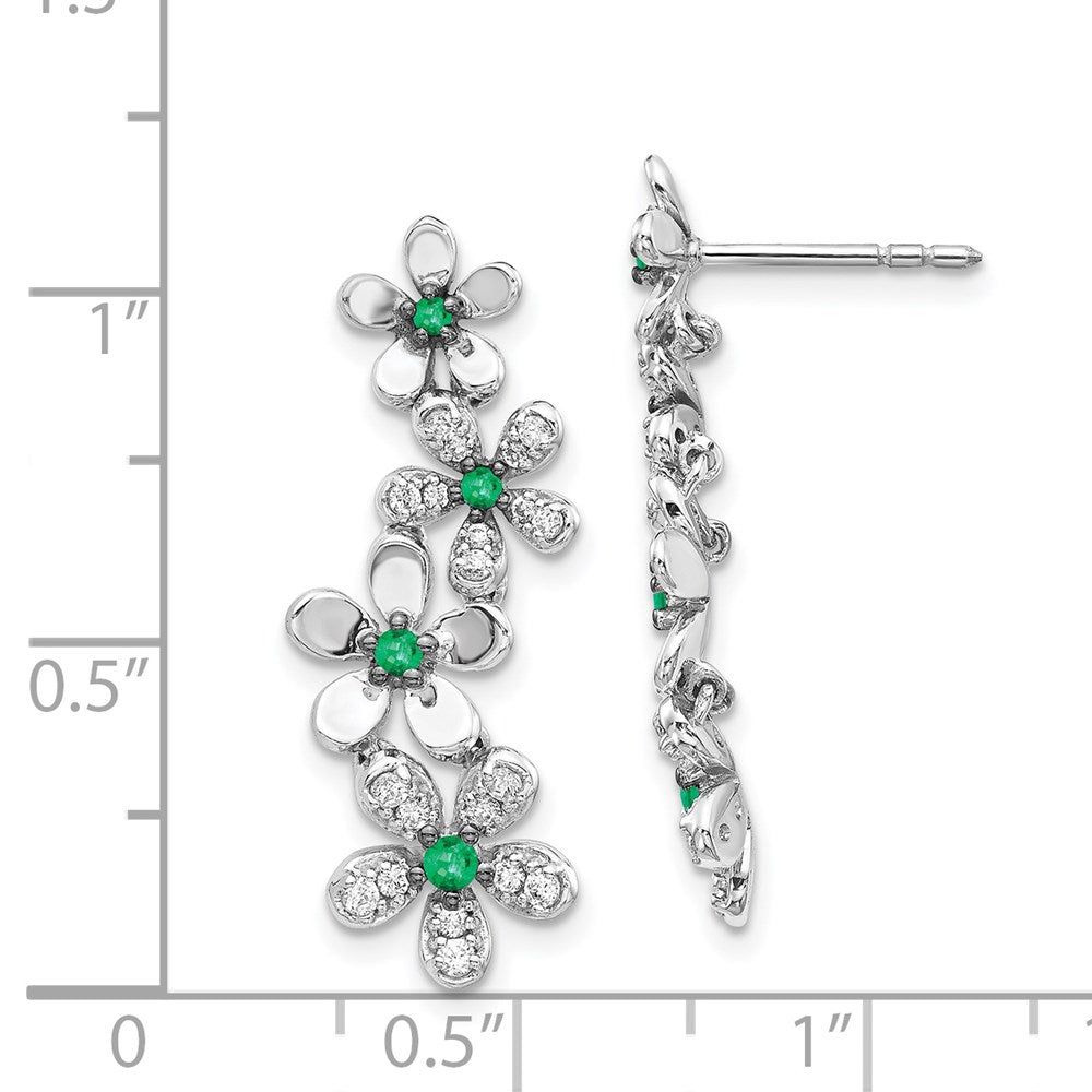 Solid 14k White Gold Simulated CZ & Emerald Earrings