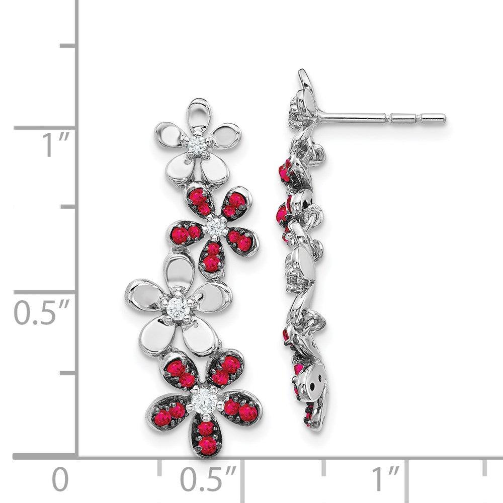 Solid 14k White Gold Simulated CZ & Ruby Earrings