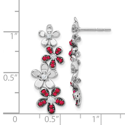 Solid 14k White Gold Simulated CZ & Ruby Earrings