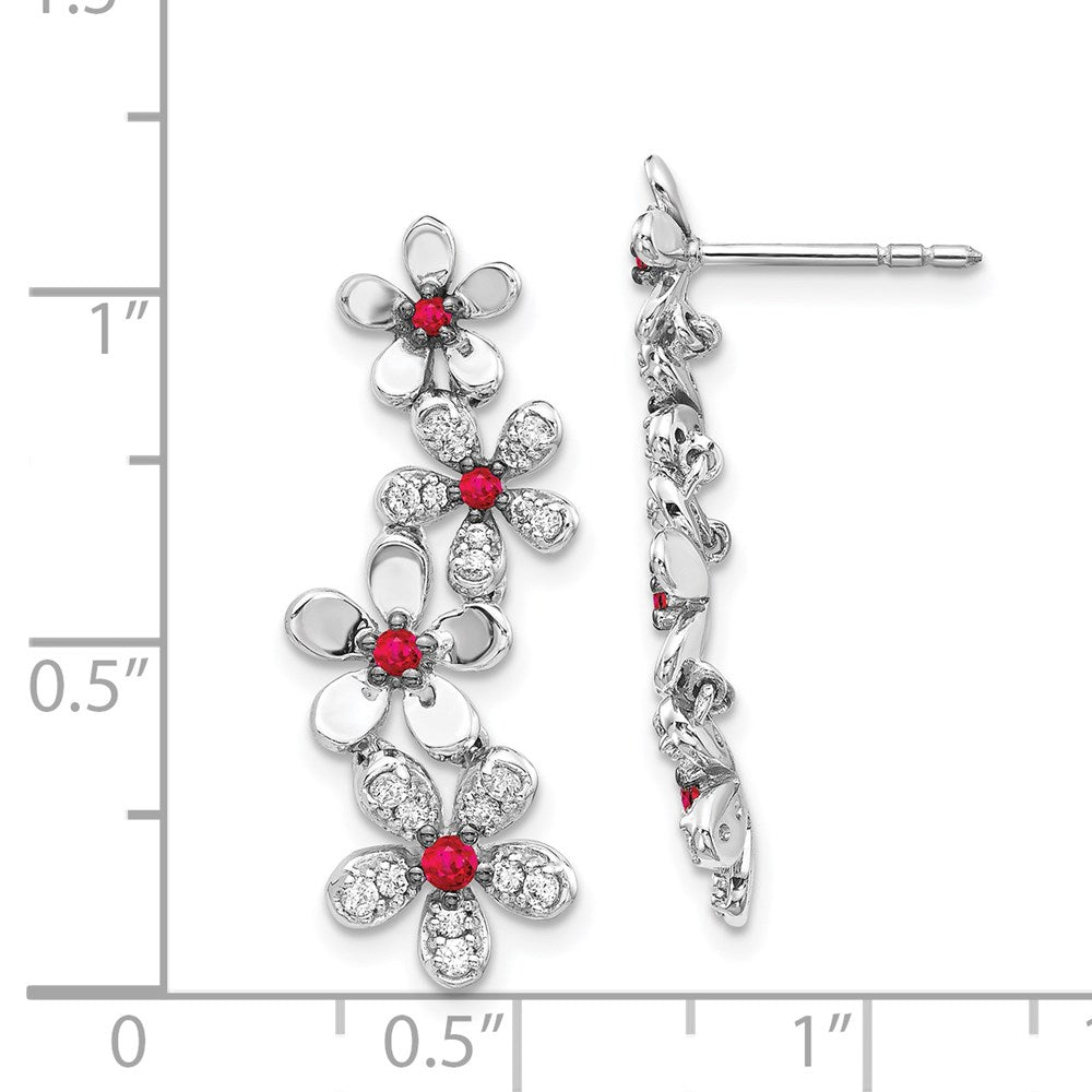 Solid 14k White Gold Simulated CZ & Ruby Earrings