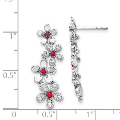 Solid 14k White Gold Simulated CZ & Ruby Earrings