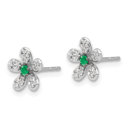 Solid 14k White Gold Simulated CZ and Emerald Earrings