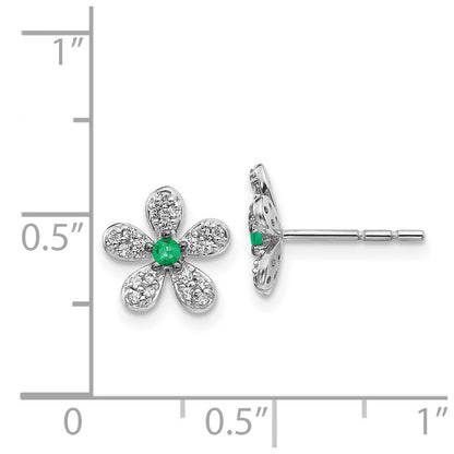 Solid 14k White Gold Simulated CZ and Emerald Earrings