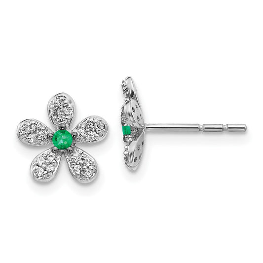 Solid 14k White Gold Simulated CZ and Emerald Earrings