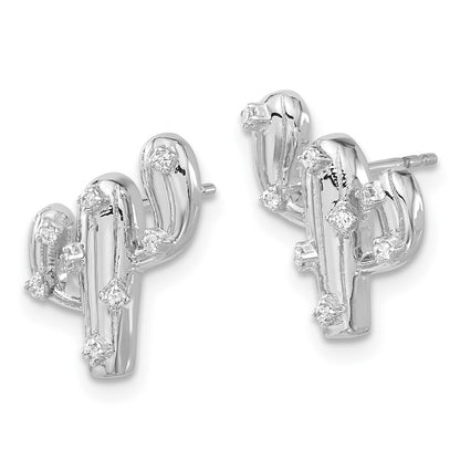 Solid 14k White Gold Simulated CZ Cactus Earrings