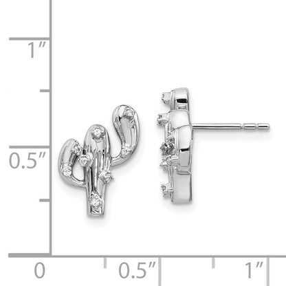 Solid 14k White Gold Simulated CZ Cactus Earrings