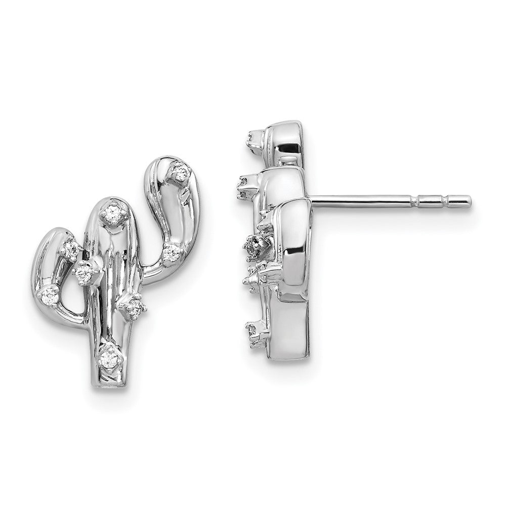 Solid 14k White Gold Simulated CZ Cactus Earrings