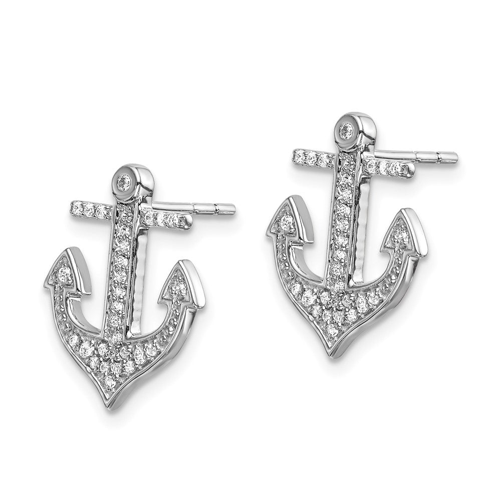 Solid 14k White Gold Simulated CZ Anchor Earrings