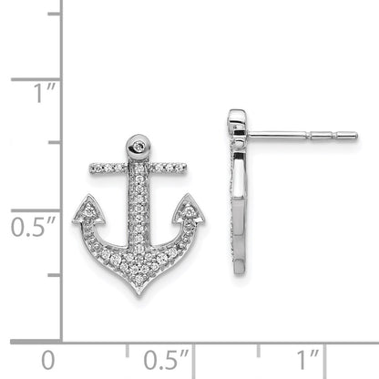 Solid 14k White Gold Simulated CZ Anchor Earrings