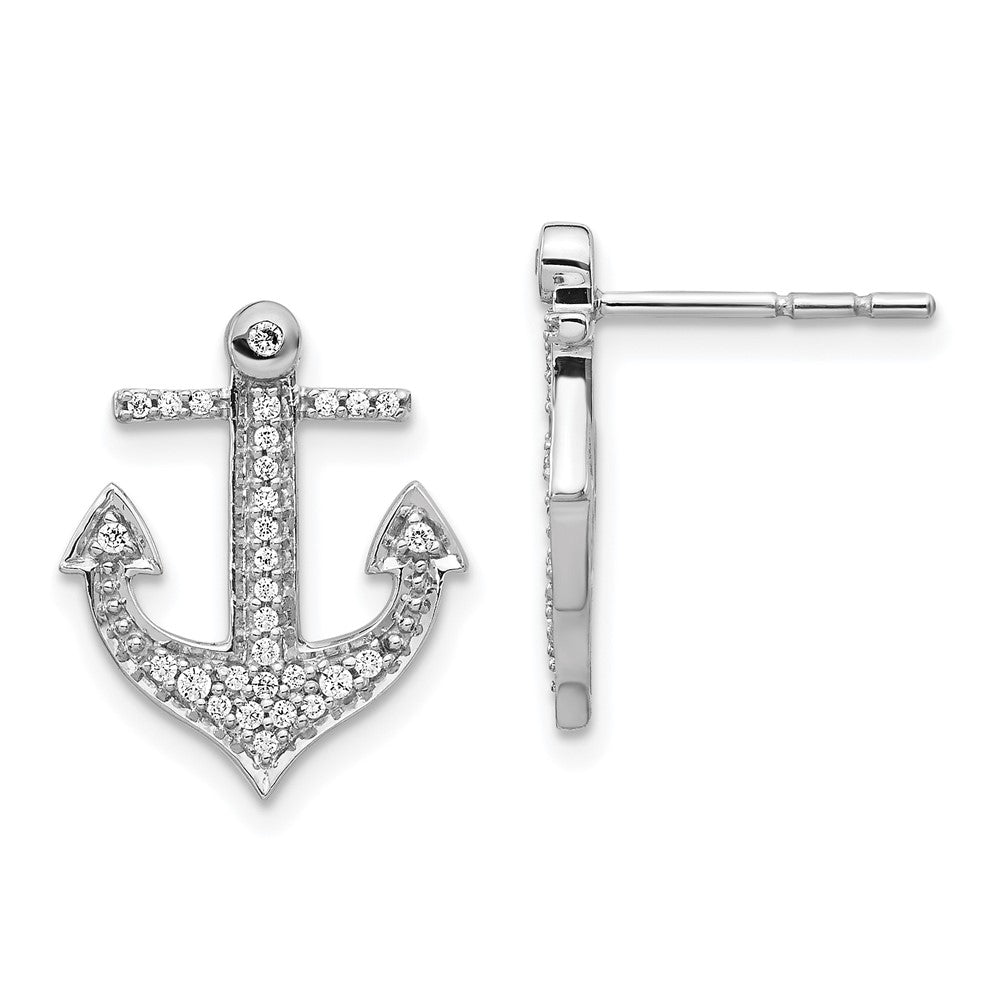 Solid 14k White Gold Simulated CZ Anchor Earrings