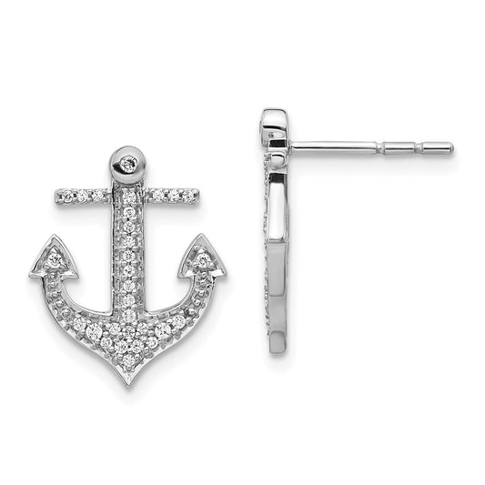 Solid 14k White Gold Simulated CZ Anchor Earrings