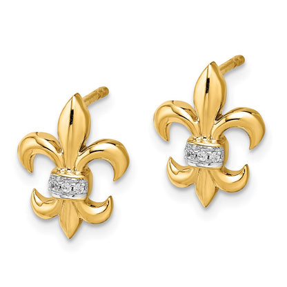 Solid 14k White Gold Simulated CZ Fleur de Lis Post Earrings