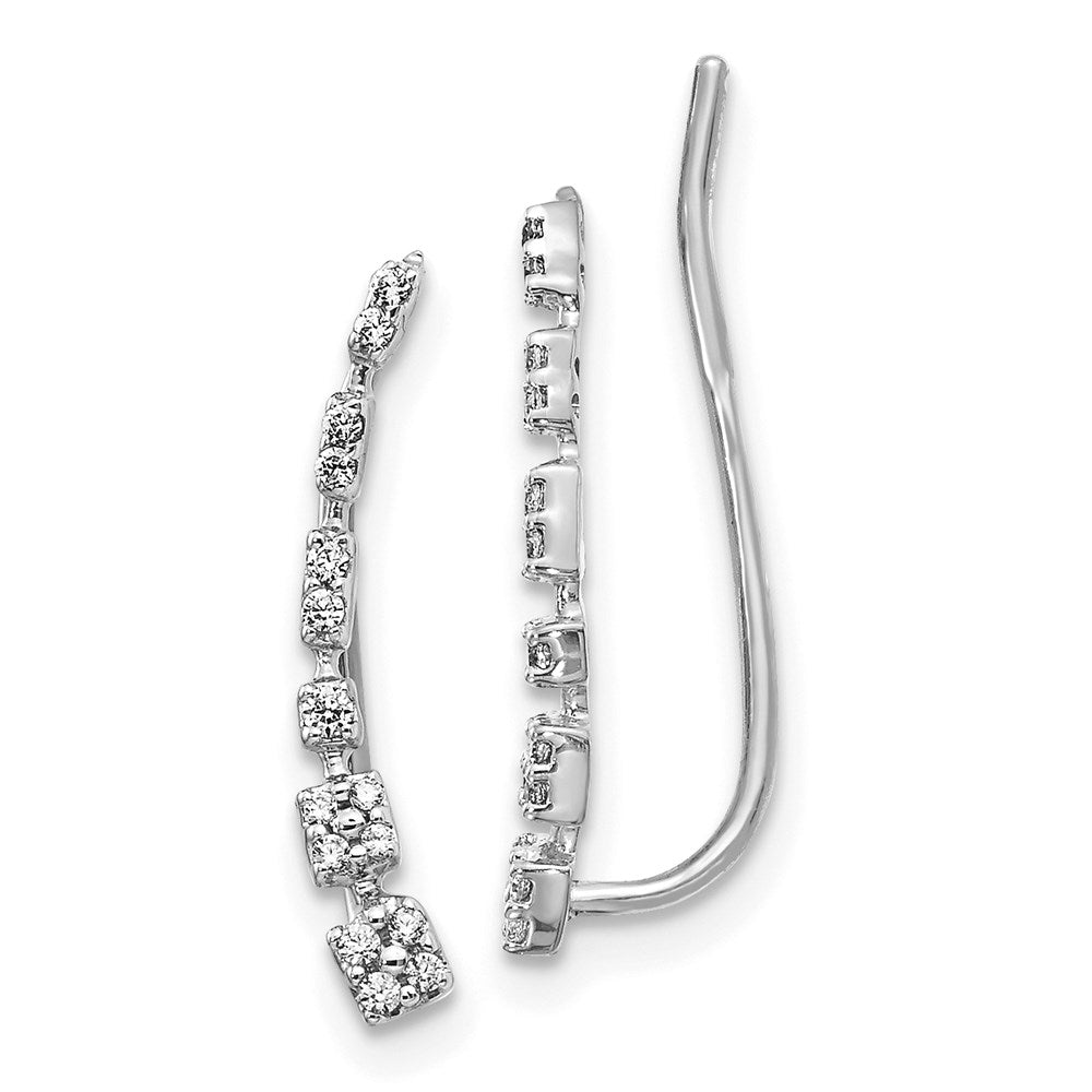 14k White Gold Real Diamond Graduated Ear Climber Earrings EM4146-015-WA