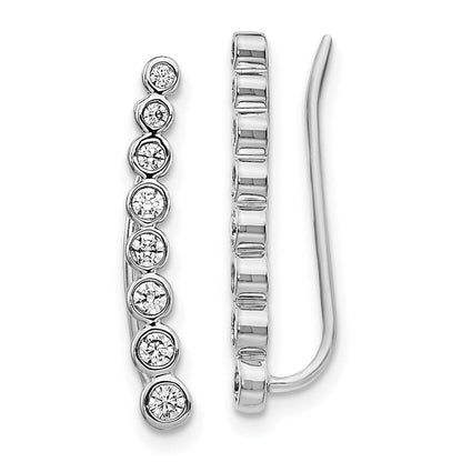 14k White Gold Real Diamond Graduated Ear Climber Earrings EM4149-040-WA