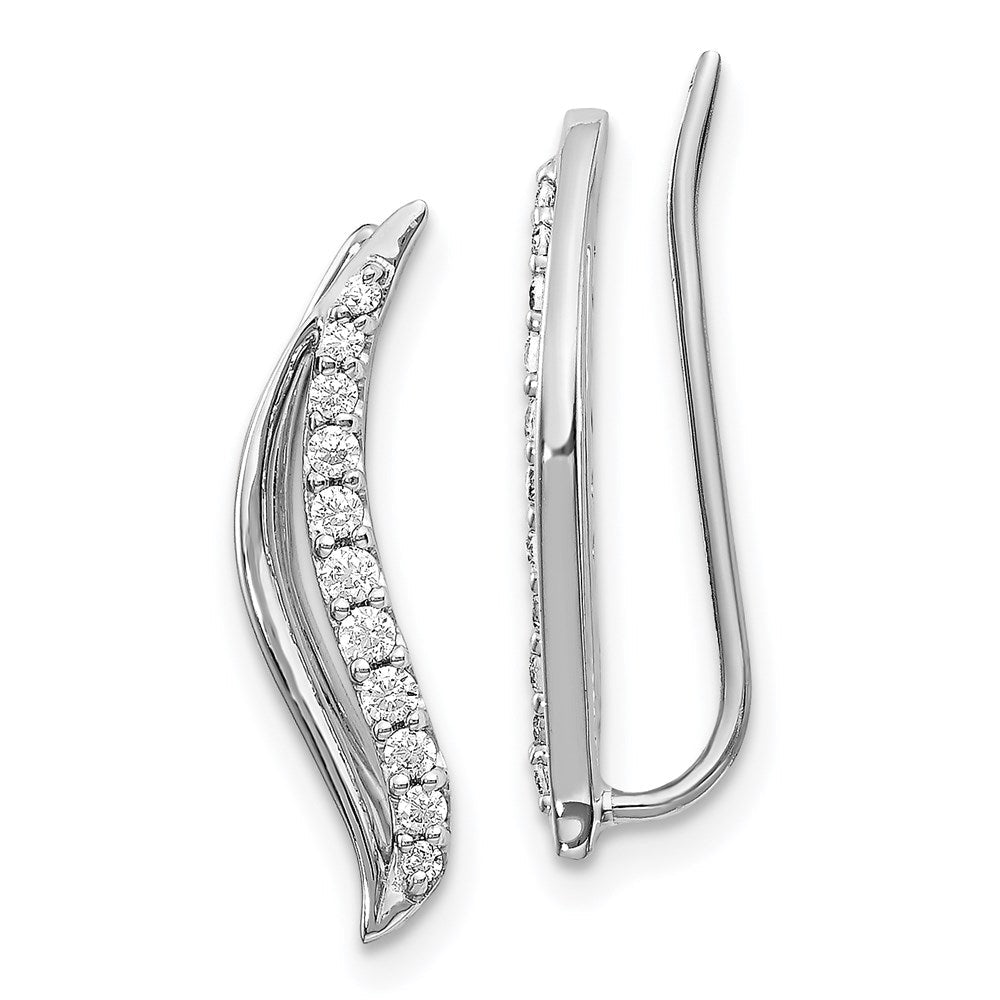 14k White Gold Real Diamond Wave Ear Climber Earrings EM4156-025-WA