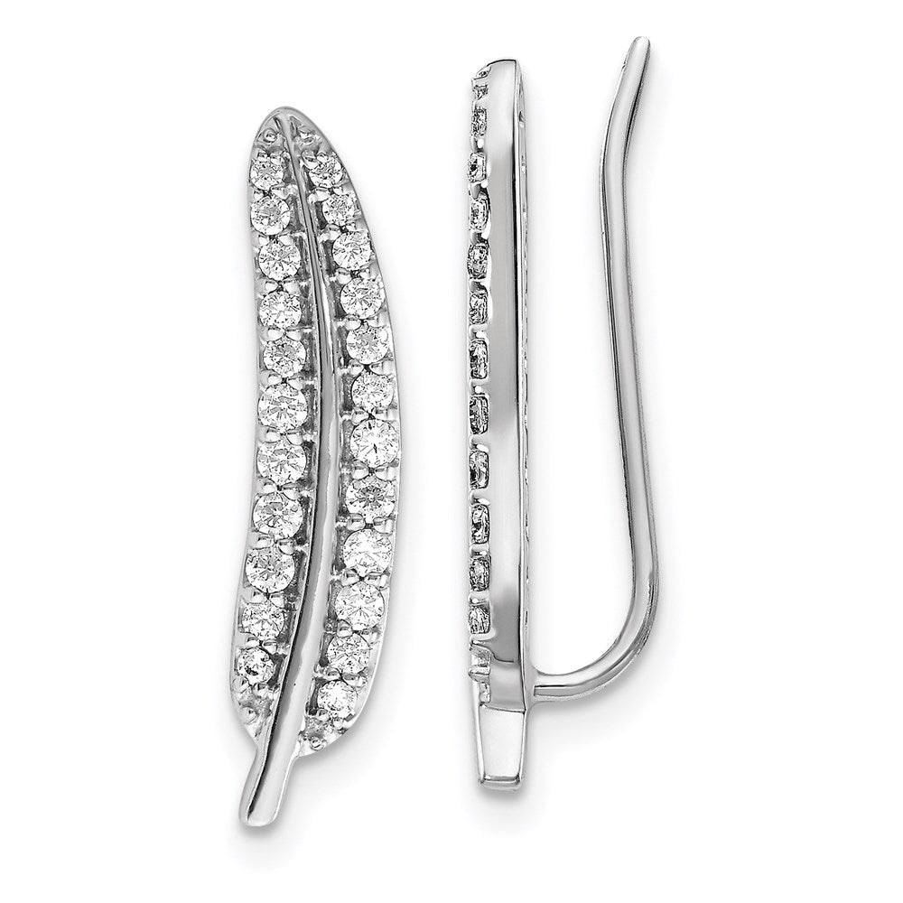 14k White Gold Real Diamond Feather Ear Climber Earrings EM4158-050-WA