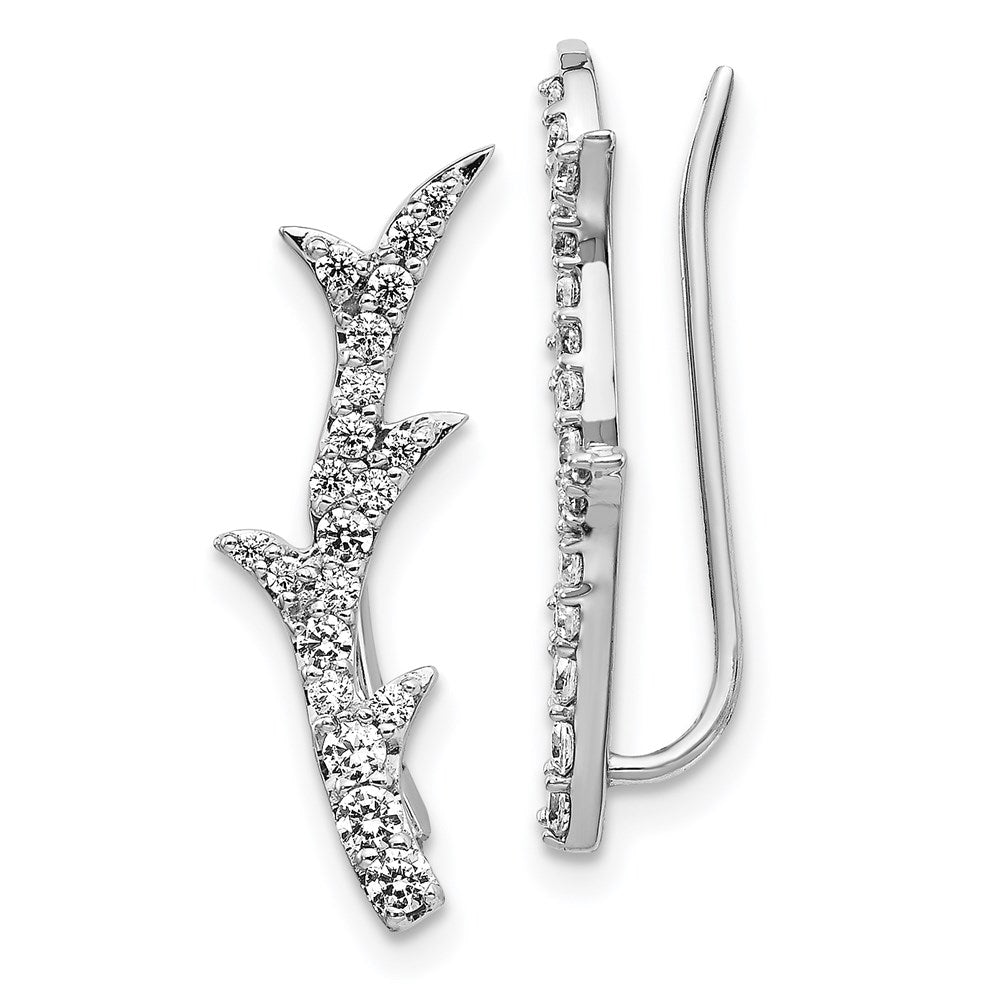 14k White Gold Real Diamond Ear Climber Earrings EM4159-050-WA