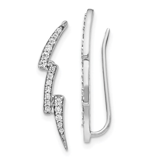 14k White Gold Real Diamond Lightning Ear Climber Earrings EM4163-030-WA