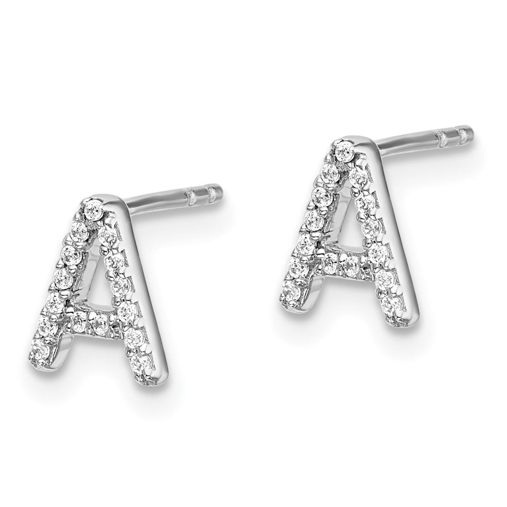 Solid 14k White Gold Simulated CZ Initial A Earrings