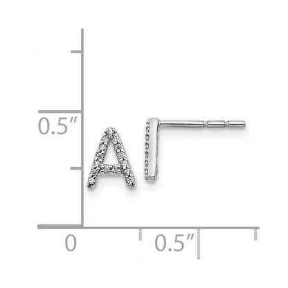 Solid 14k White Gold Simulated CZ Initial A Earrings