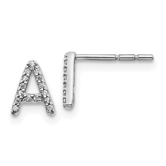 14k White Gold Real Diamond Initial A Earrings EM4169A-009-WA