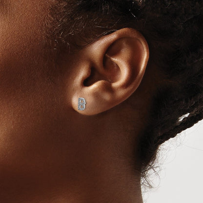 Solid 14k White Gold Simulated CZ Initial B Earrings